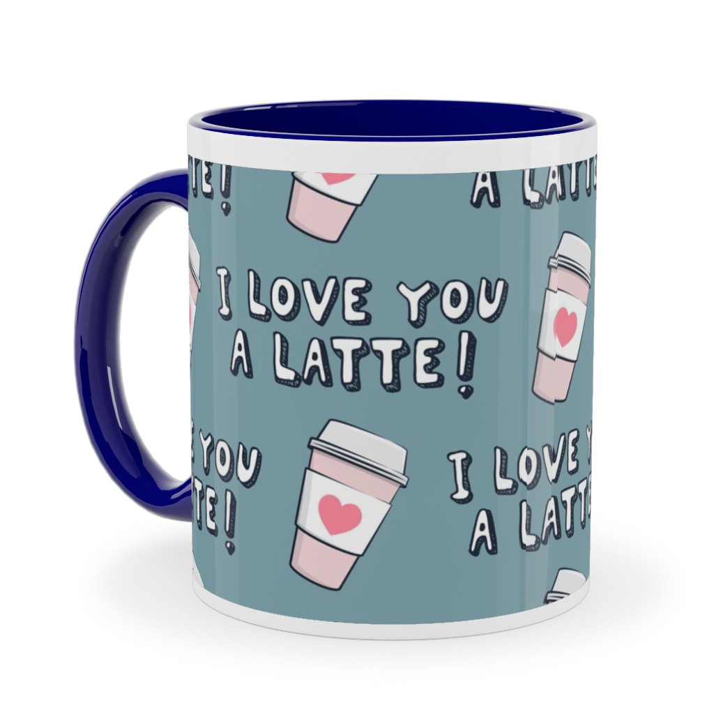 I Love You Latte! - Heart Coffee Cup - Blue Ceramic Mug, Blue,  , 11oz, Blue