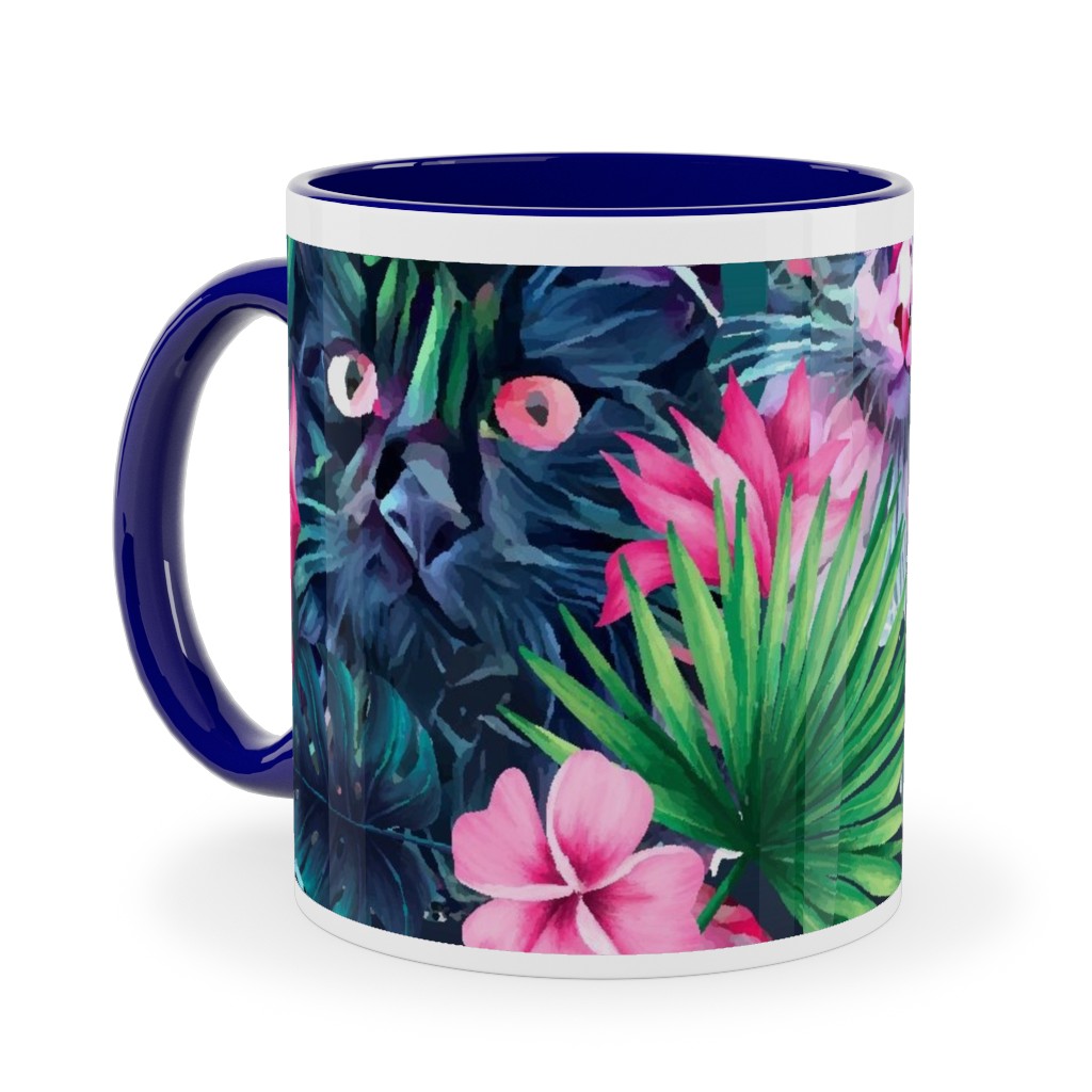 Summer Floral Cats - Multi Ceramic Mug, Blue, , 11oz, Multicolor