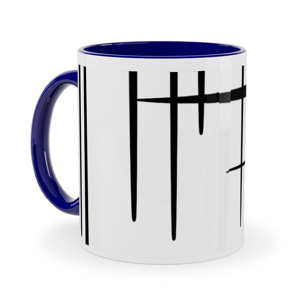 Abstract Line Pattern Ceramic Mug, Blue,  , 11oz, White