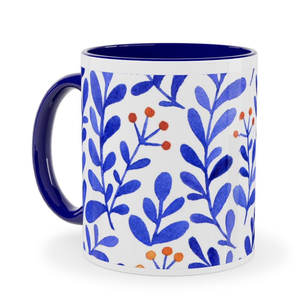 Blue Photo Mugs Leaves  Blue Ceramic Mug Blue 11oz Blue True Blue