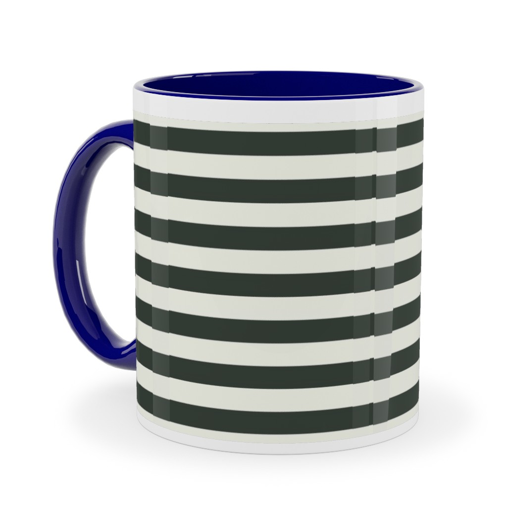 Stripe - Black and Cream Ceramic Mug, Blue,  , 11oz, Black