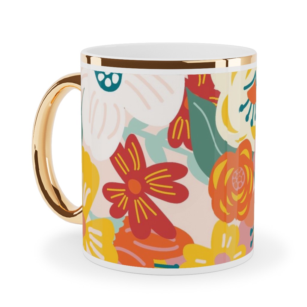 Liberty Florals Ceramic Mug, Gold Handle, , 11oz, Multicolor