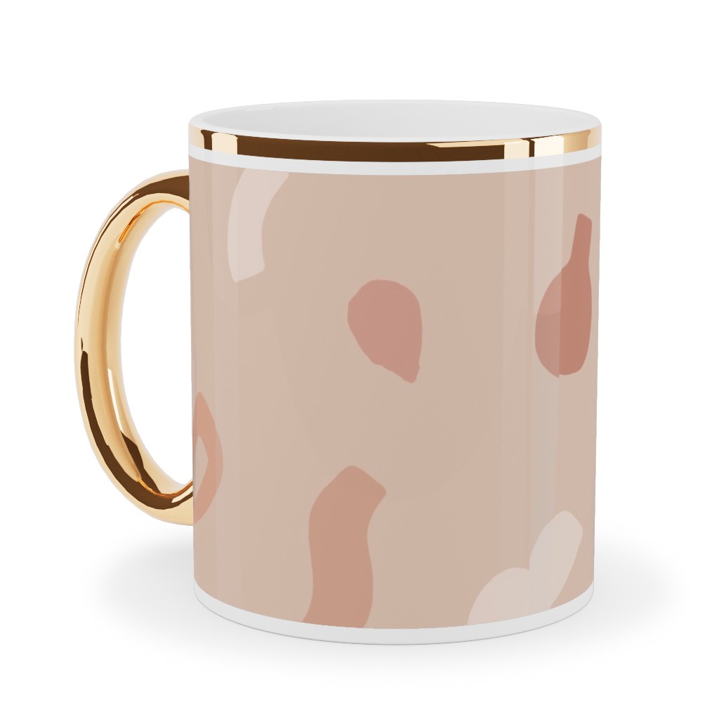 Organic Cut Shapes - Pink Clay Ceramic Mug, Gold Handle,  , 11oz, Pink