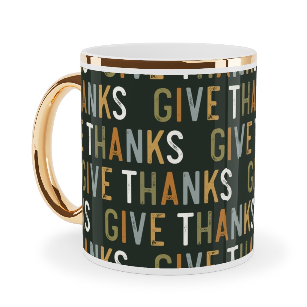 Give Thanks Ceramic Mug, Gold Handle, , 11oz, Green, Kale