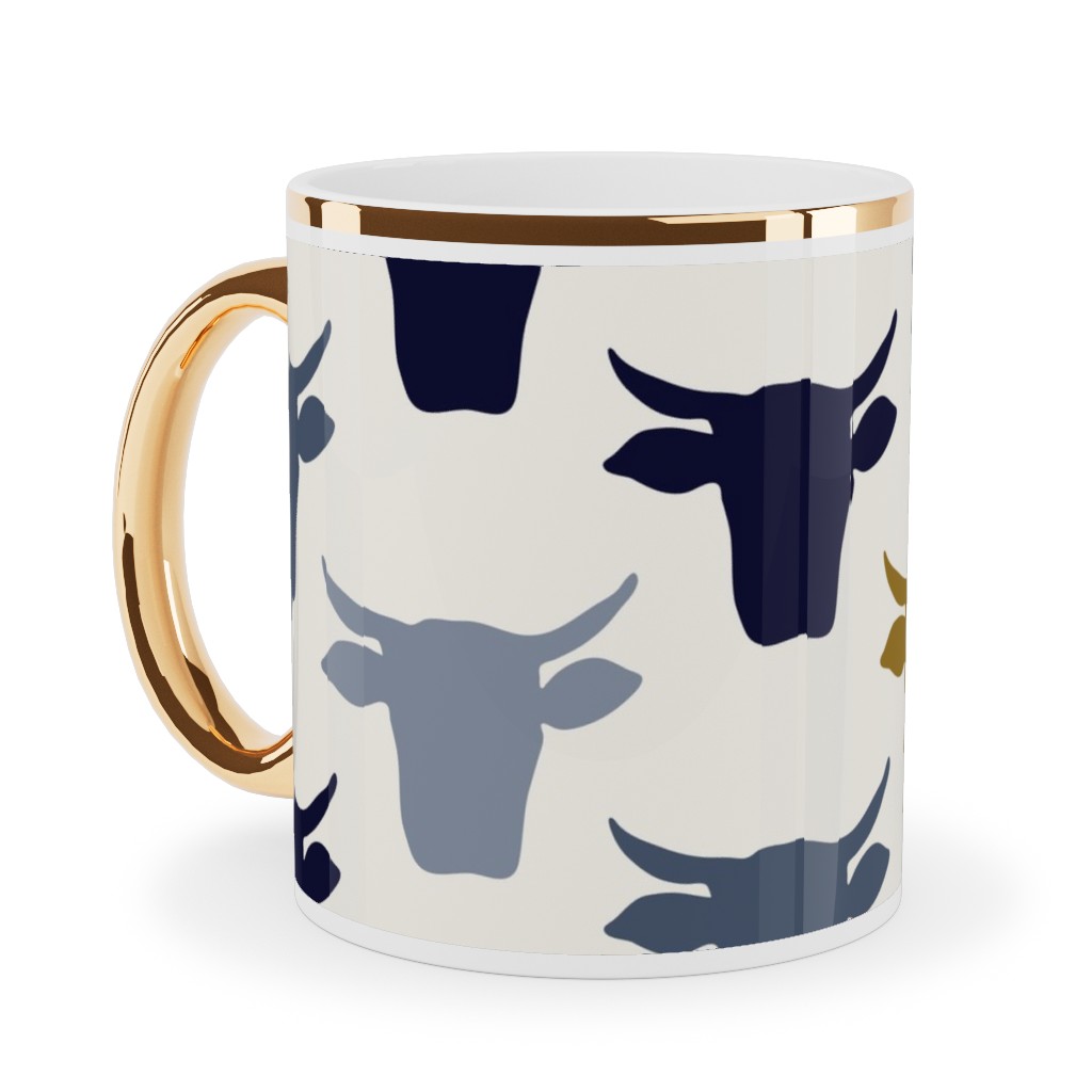 Cows Ceramic Mug, Gold Handle, , 11oz, Blue, Silver Lake