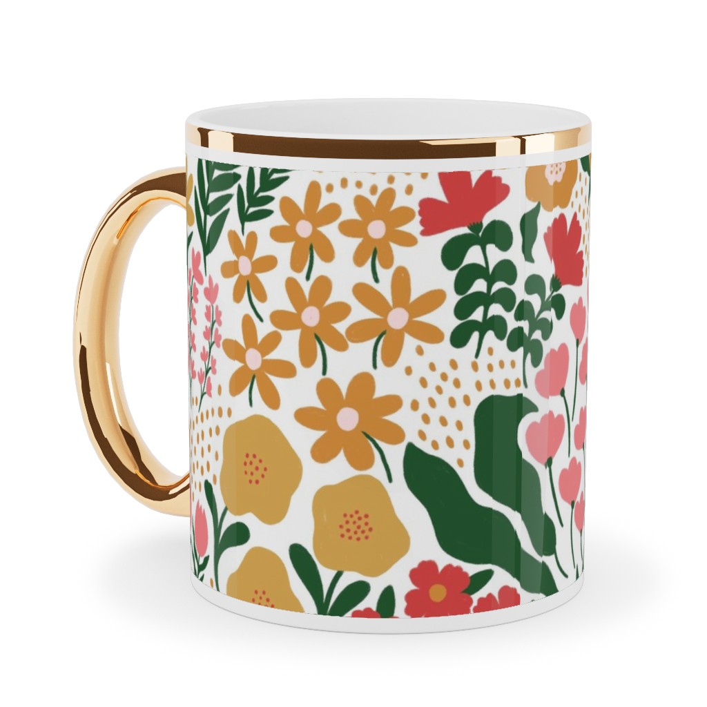 Wild Meadow - Light Ceramic Mug, Gold Handle, , 11oz, Multicolor