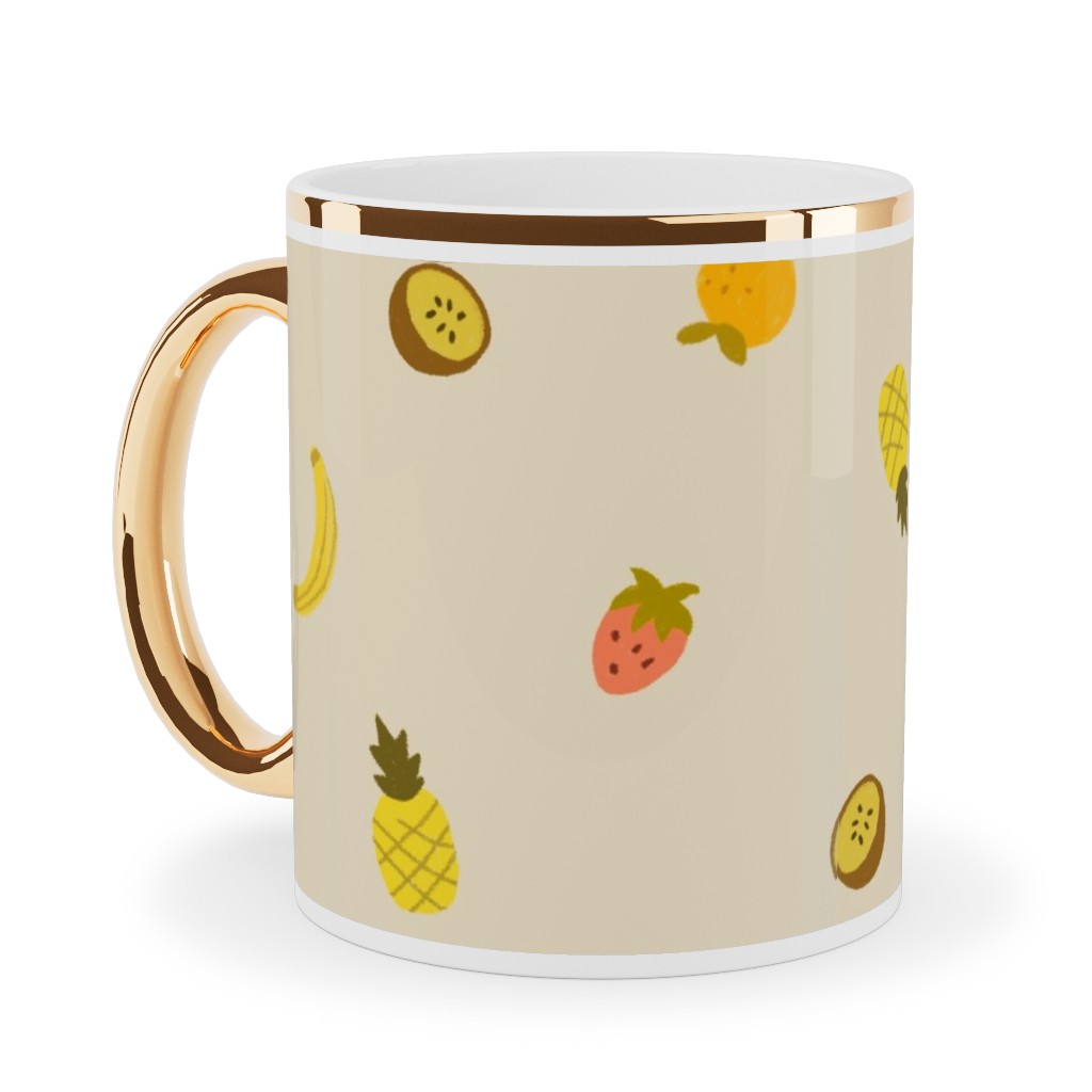 Tropical Fruit - Yellow Ceramic Mug, Gold Handle, , 11oz, Yellow, Classic Yellow