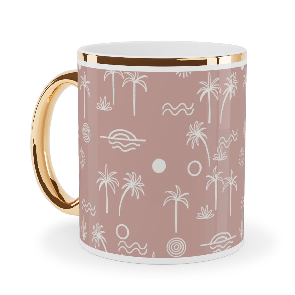 Summer Sun - Rose Ceramic Mug, Gold Handle,  , 11oz, Pink