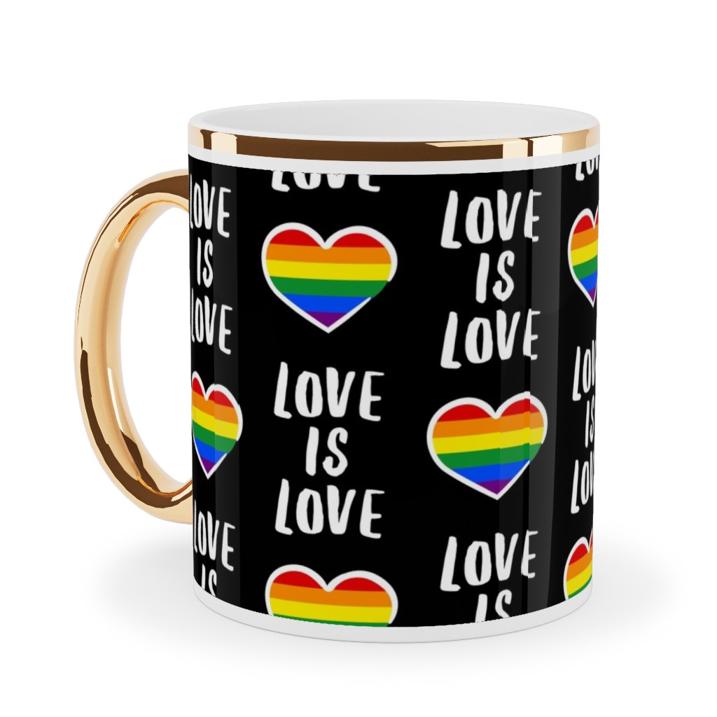 Love Is Love - Black Ceramic Mug, Gold Handle,  , 11oz, Multicolor