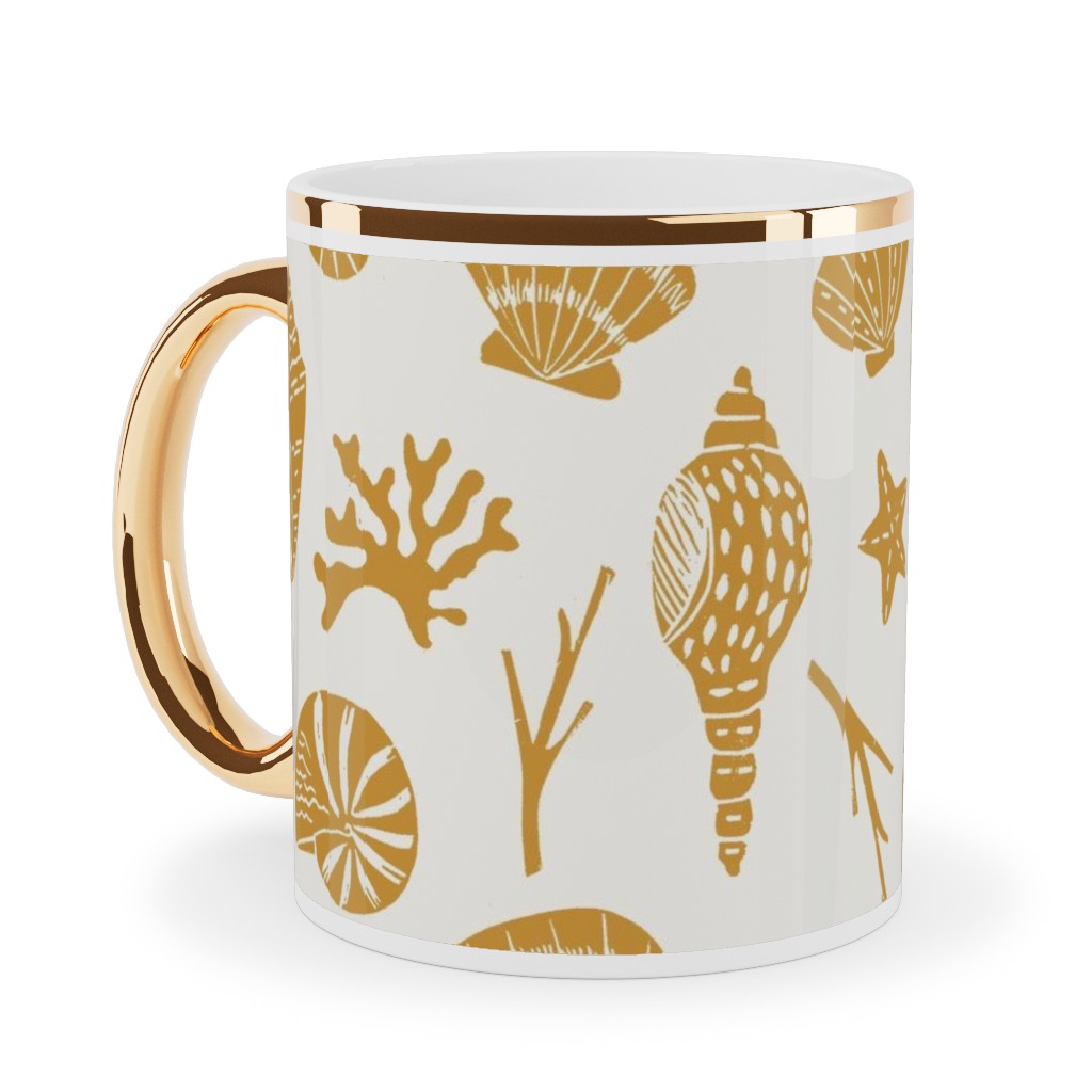 Seashells - Gold Ceramic Mug, Gold Handle,  , 11oz, Yellow