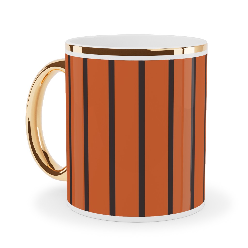 Halloween Stripes Ceramic Mug, Gold Handle, , 11oz, Orange, Fawn