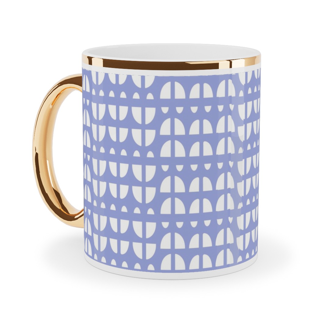 Geometric - Blue Ceramic Mug, Gold Handle,  , 11oz, Blue