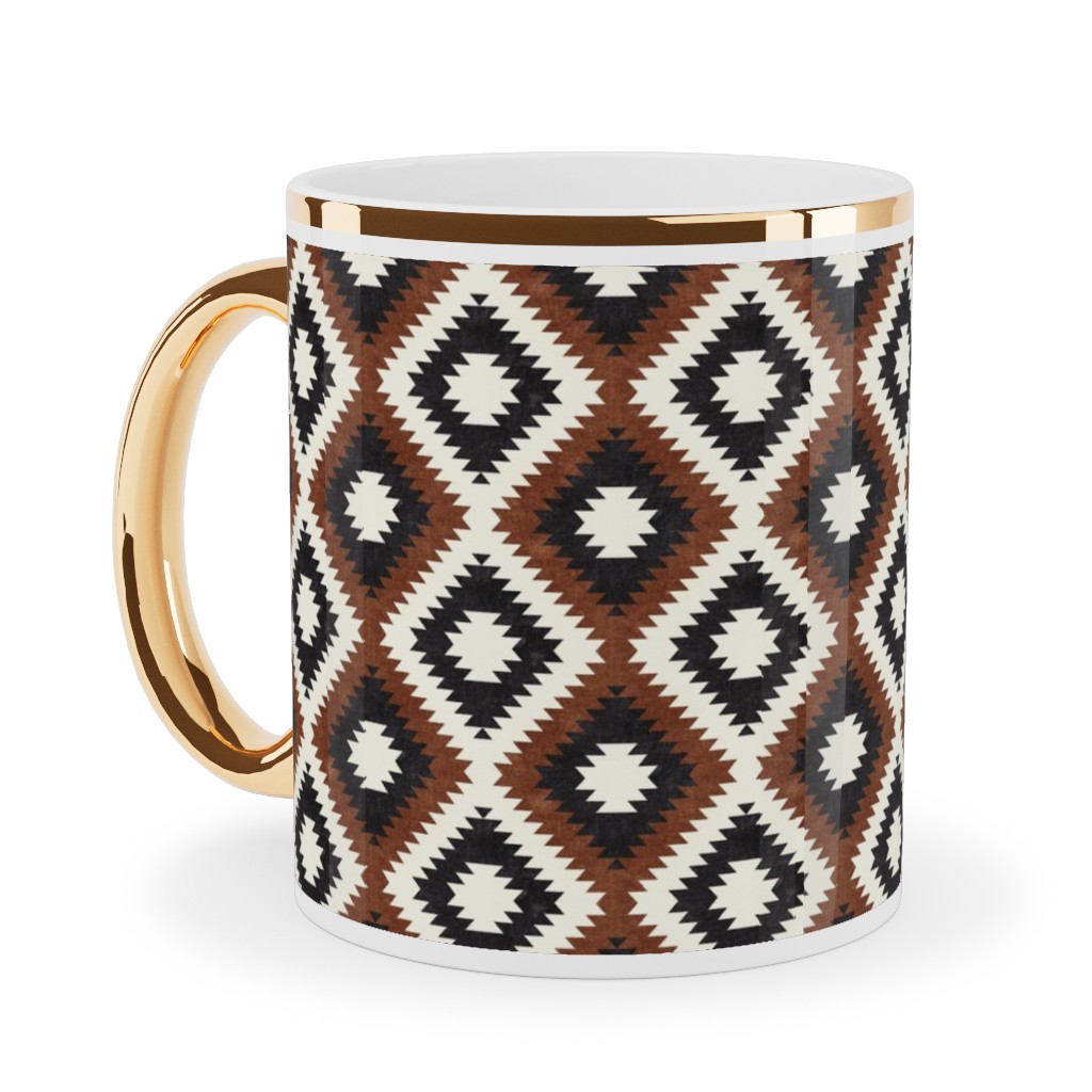 Aztec Ceramic Mug, Gold Handle,  , 11oz, Brown