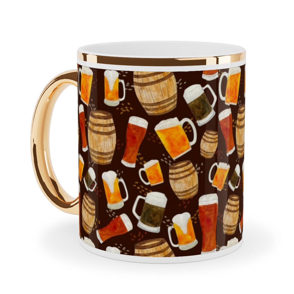 Beer Home Brew - Brown Ceramic Mug, Gold Handle, , 11oz, Multicolor