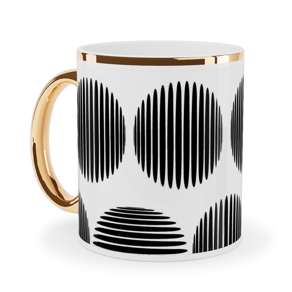 Tossed Spheres Ceramic Mug, Gold Handle, , 11oz, Black, Black