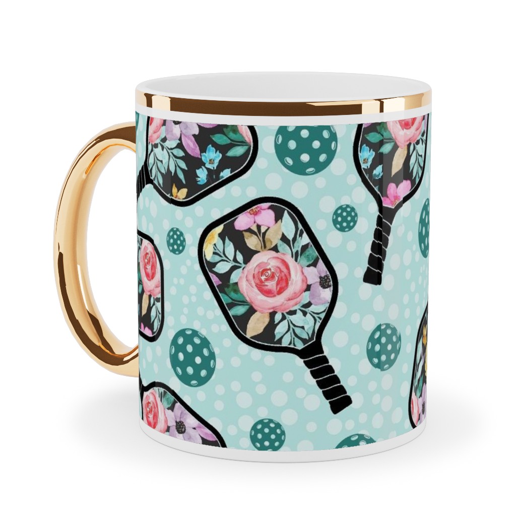 Pretty Pickleball Paddles - Multicolor Ceramic Mug, Gold Handle, , 11oz, Blue, True Blue