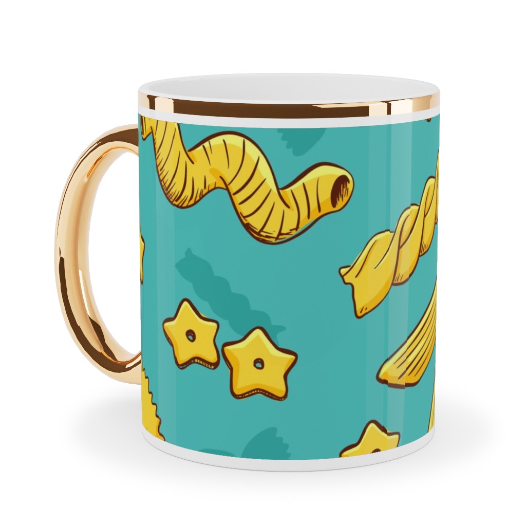 Pasta Ceramic Mug, Gold Handle, , 11oz, Blue, Caribbean Blue