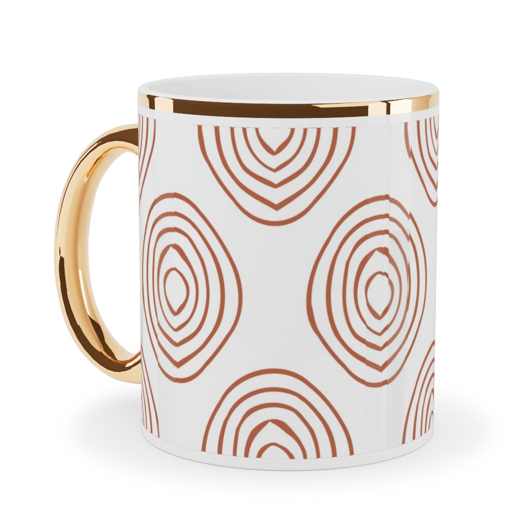 Abstract Circle - Terracotta Ceramic Mug, Gold Handle,  , 11oz, Brown