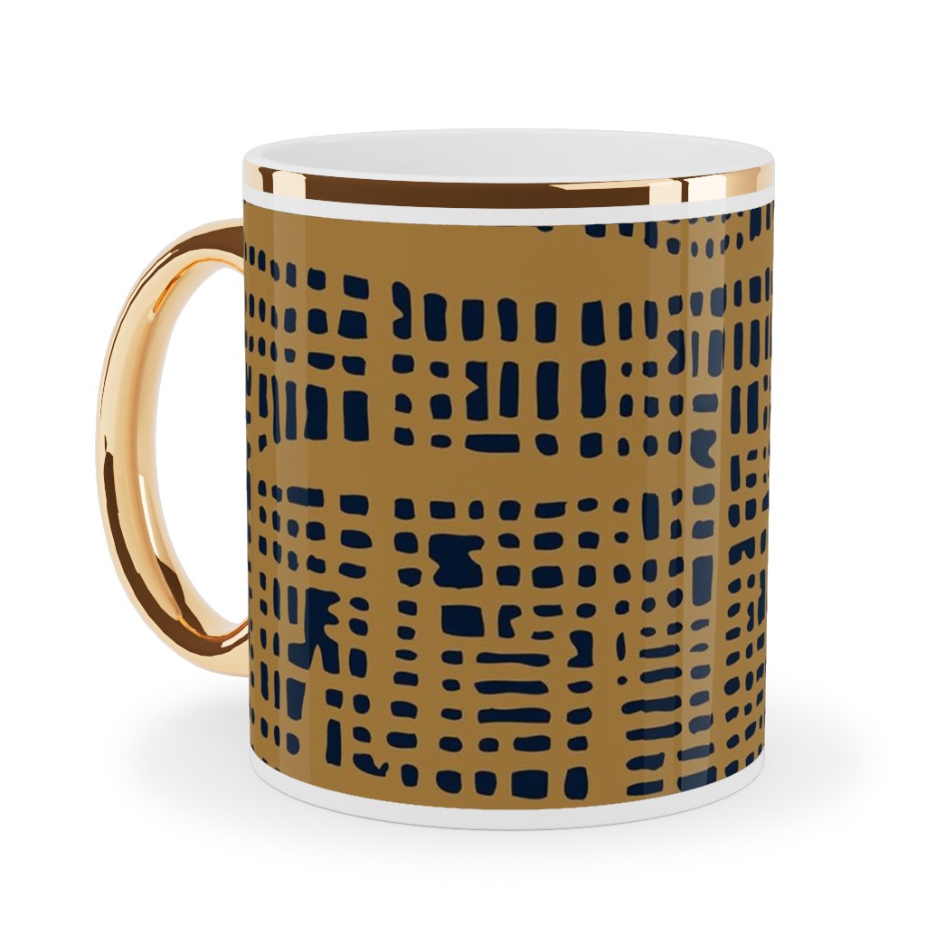Linen Texture - Mustard Ceramic Mug, Gold Handle, , 11oz, Yellow, Classic Yellow