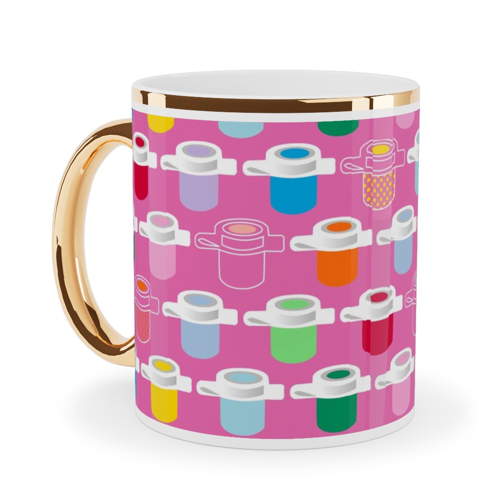 Paint Pots Ceramic Mug, Gold Handle, , 11oz, Pink, Heather