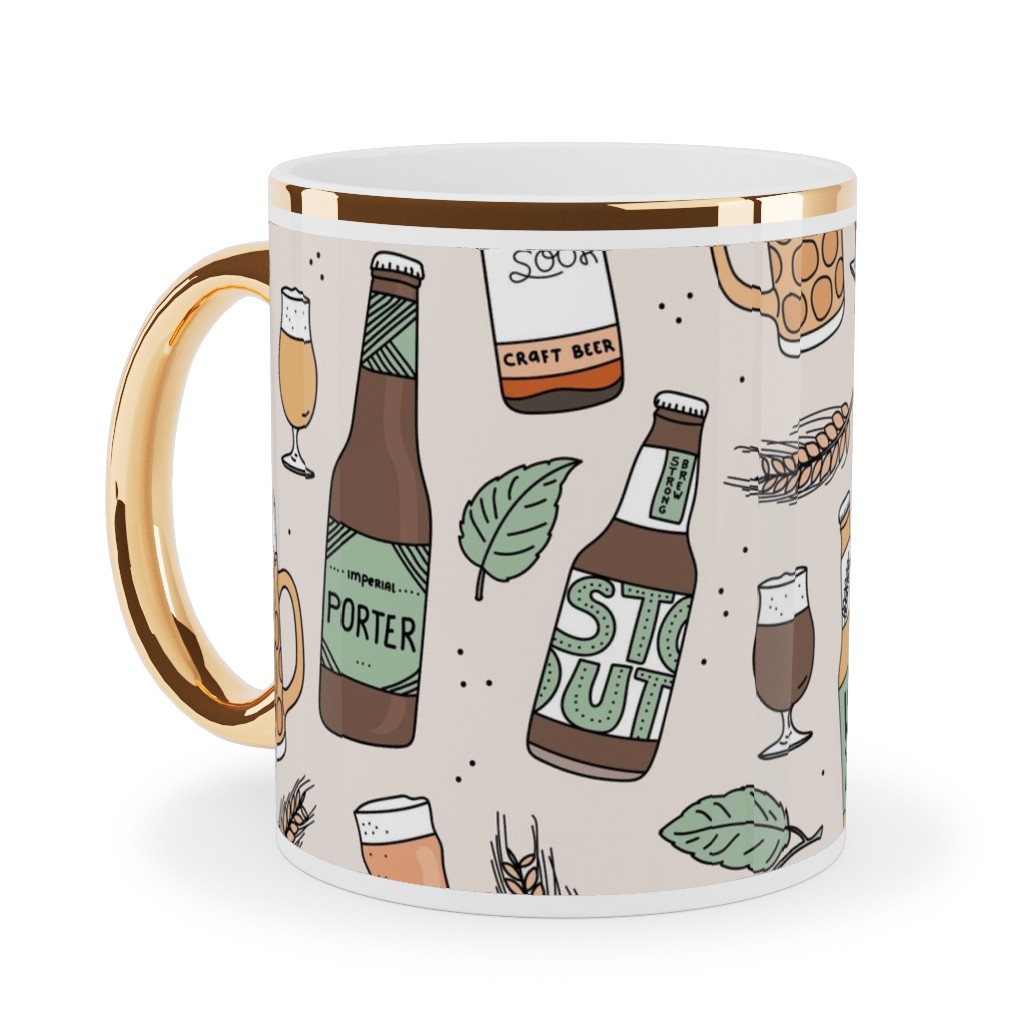 Cheers Craft Beer and Glasses Ceramic Mug, Gold Handle, , 11oz, Multicolor, Adobe Blush