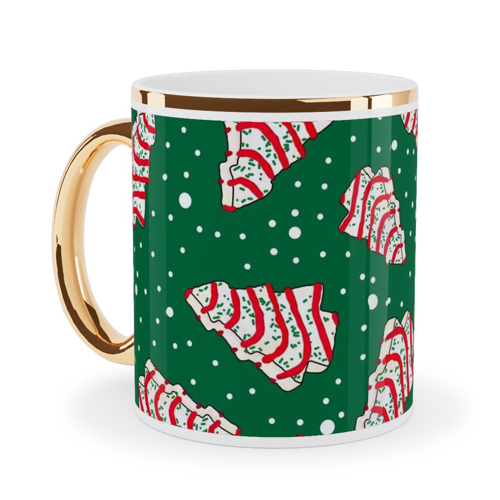 Christmas Tree Snack - Green Ceramic Mug, Gold Handle, , 11oz, Green, Classic Green