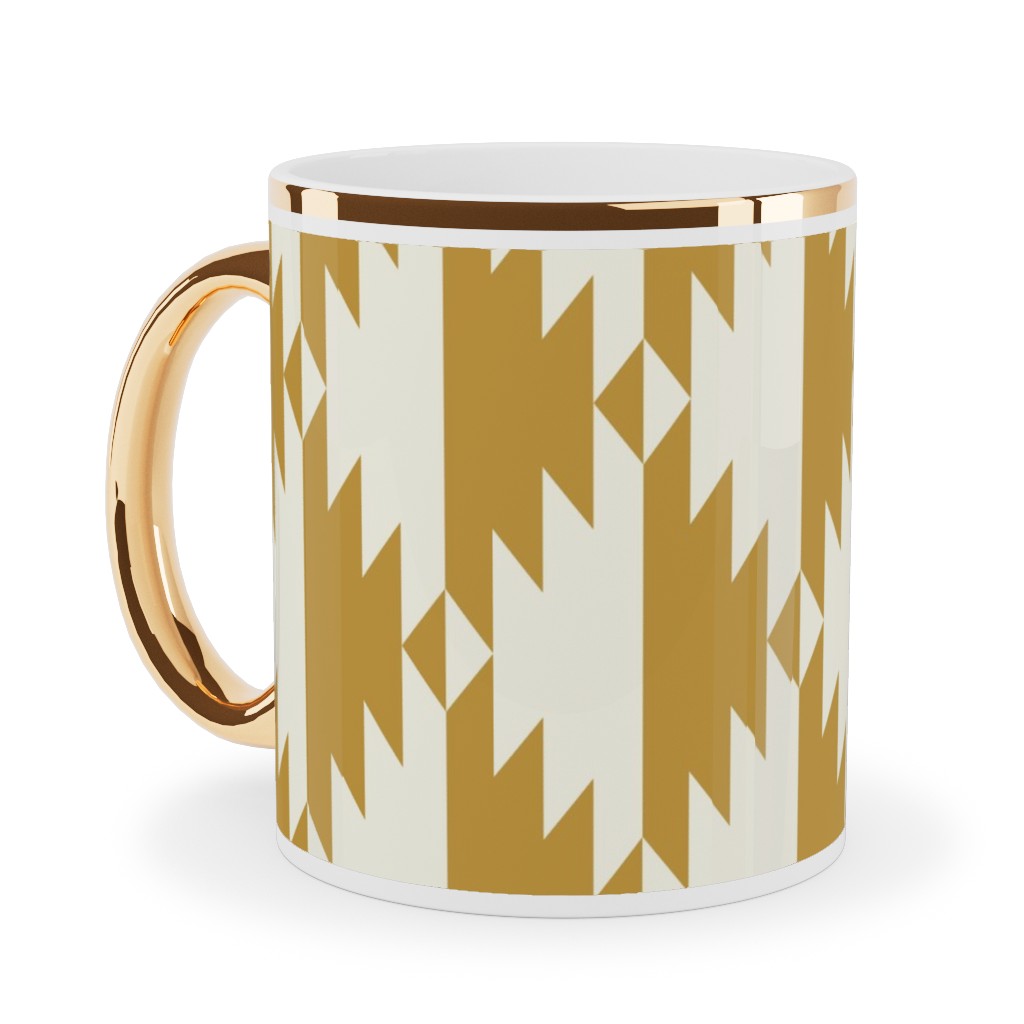 Tribal - Gold Ceramic Mug, Gold Handle,  , 11oz, Yellow