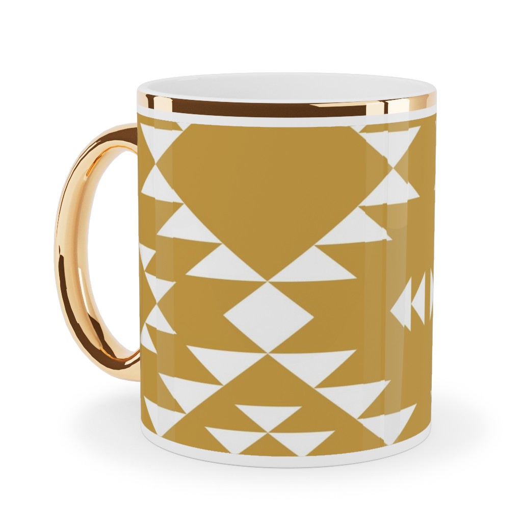 Navajo - Gold White Ceramic Mug, Gold Handle,  , 11oz, Yellow