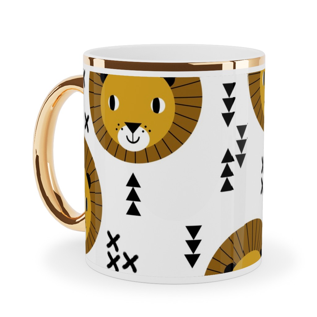 Happy Lion Safari Ceramic Mug, Gold Handle, , 11oz, Brown, Brown
