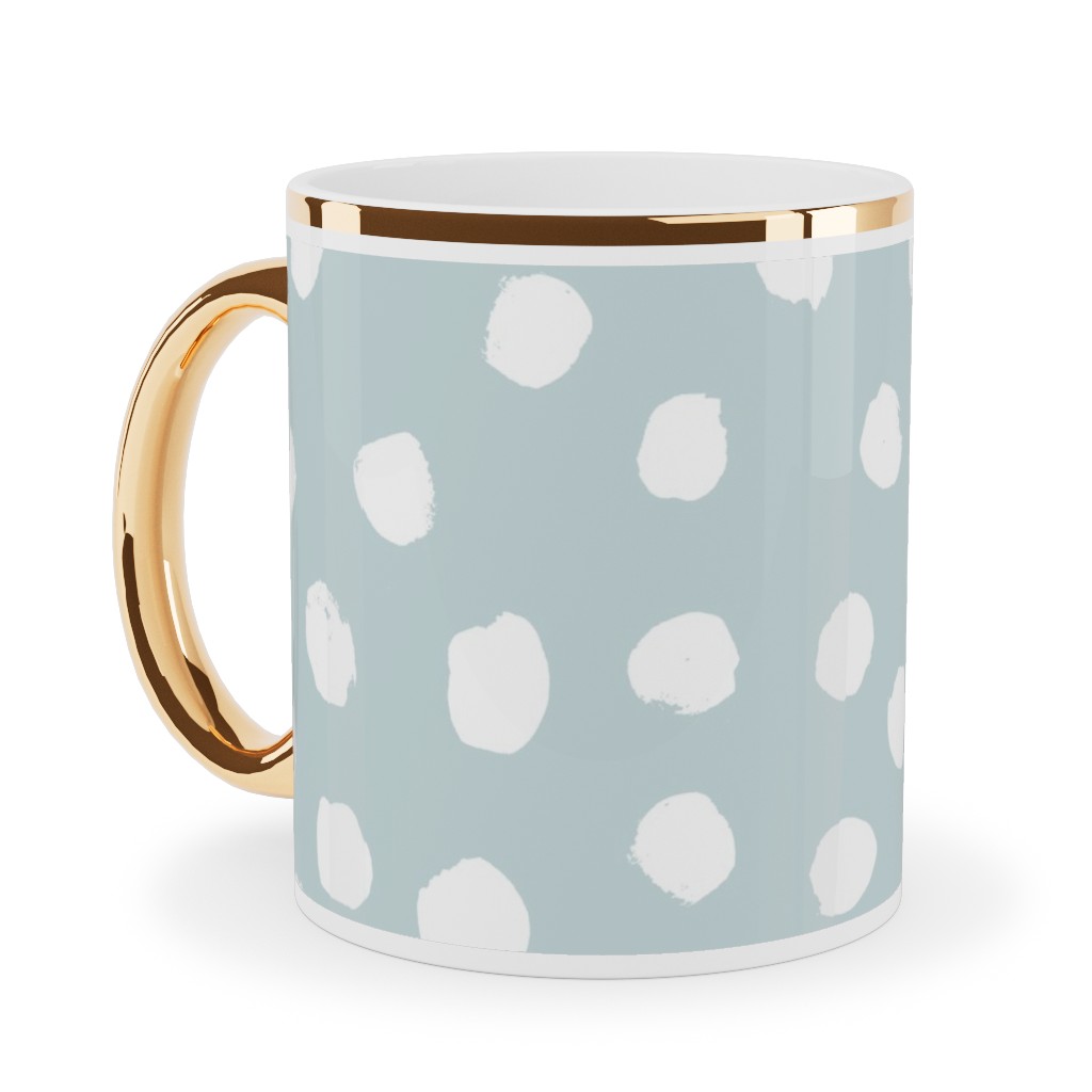 Soft Painted Dots Ceramic Mug, Gold Handle, , 11oz, Blue, Hydrangea