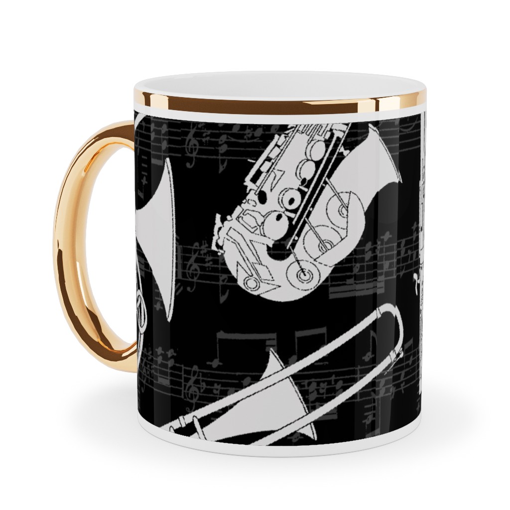 Musical Instruments Ceramic Mug, Gold Handle, , 11oz, Black, Black