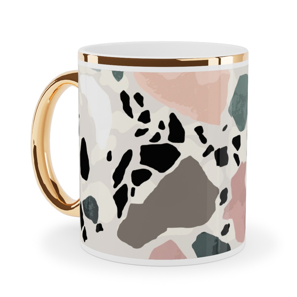 Terazzo Inspired - Multi Ceramic Mug, Gold Handle,  , 11oz, Multicolor
