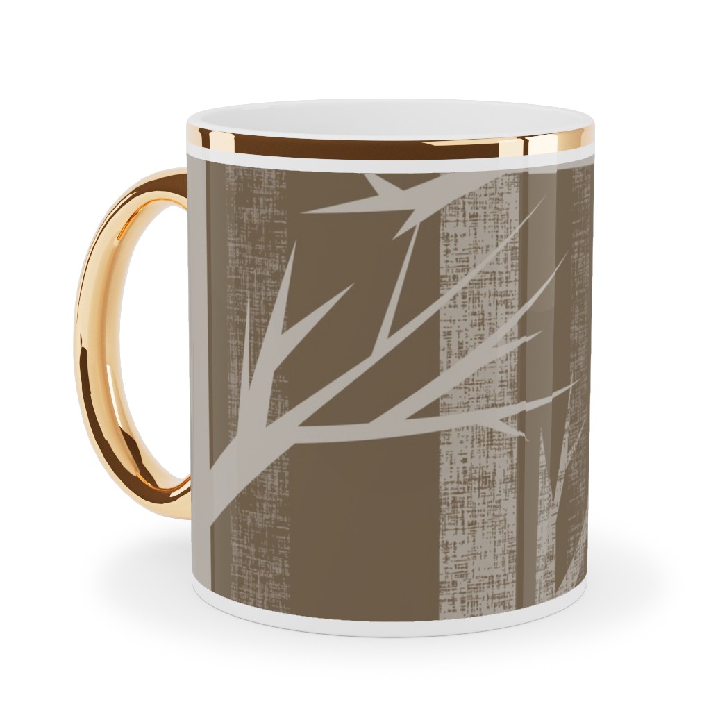Winter Woods - Fawn Ceramic Mug, Gold Handle, , 11oz, Brown, Brown