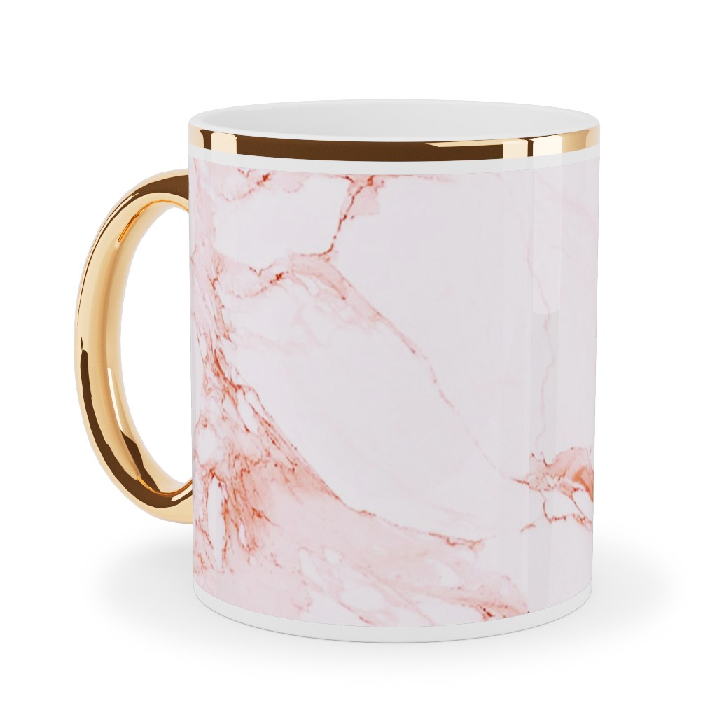 Marble - Blush Ceramic Mug, Gold Handle, , 11oz, Pink, Bright Pink