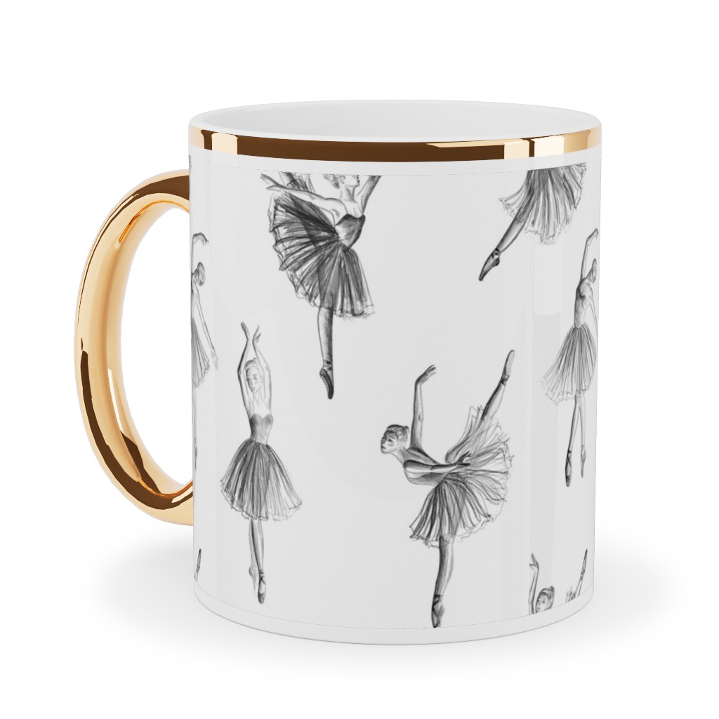 Ballerinas Ceramic Mug, Gold Handle,  , 11oz, White