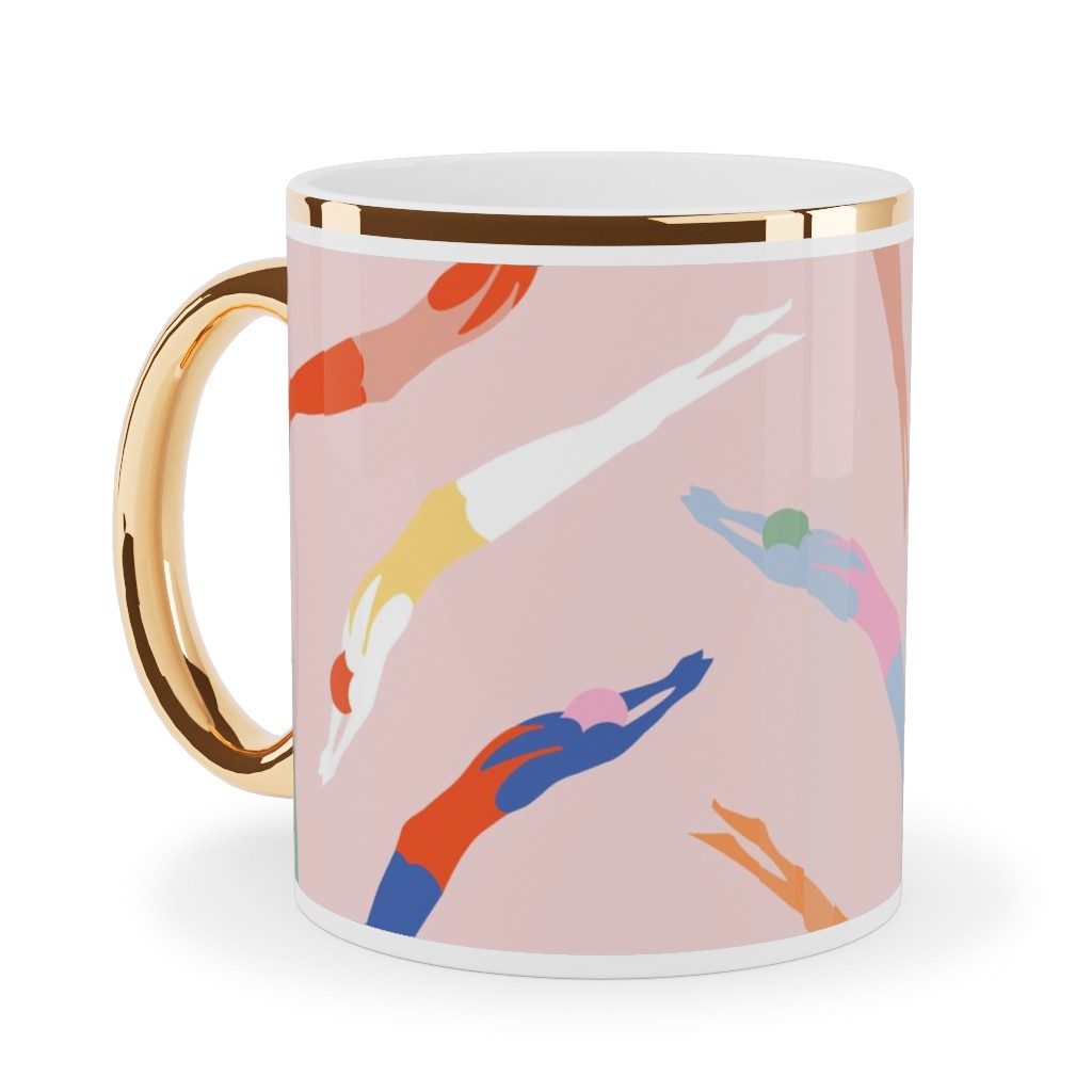 Art Deco Divers - Pink Ceramic Mug, Gold Handle,  , 11oz, Pink