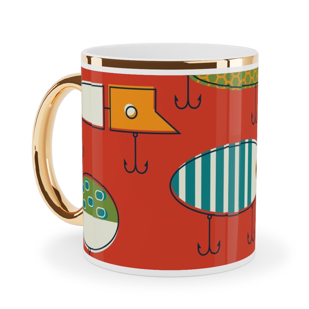 Hooked Up Ceramic Mug, Gold Handle, , 11oz, Multicolor, Rich Red