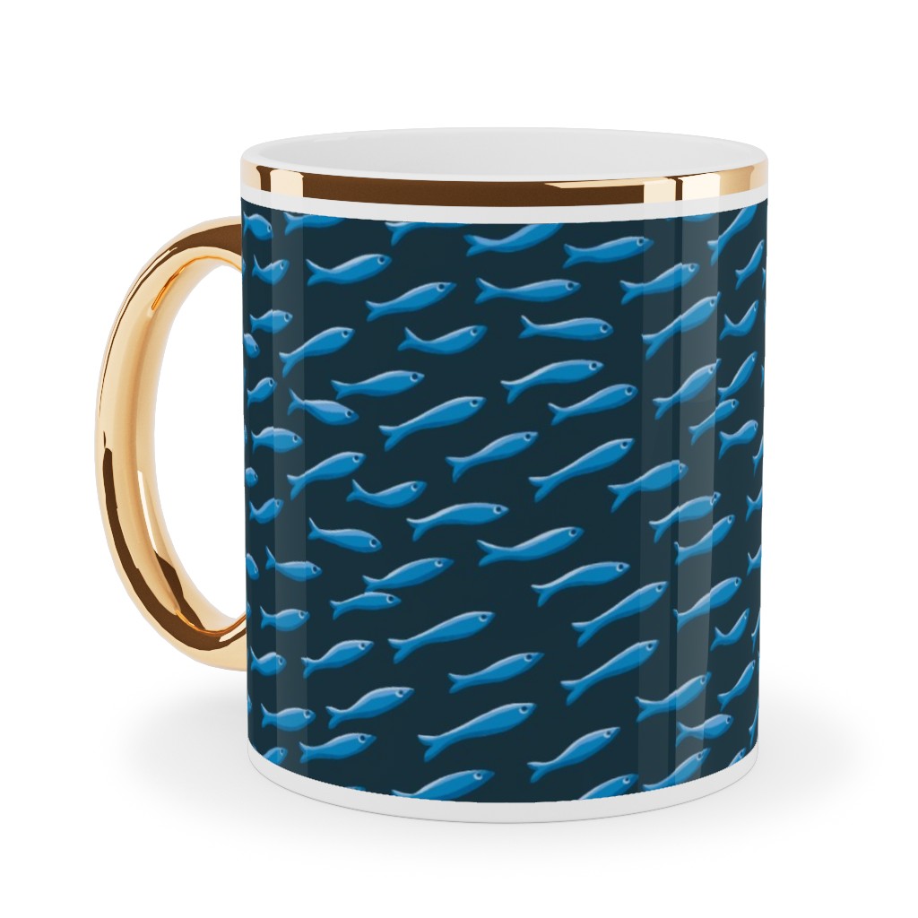 Blues and Shoal Ceramic Mug, Gold Handle,  , 11oz, Blue