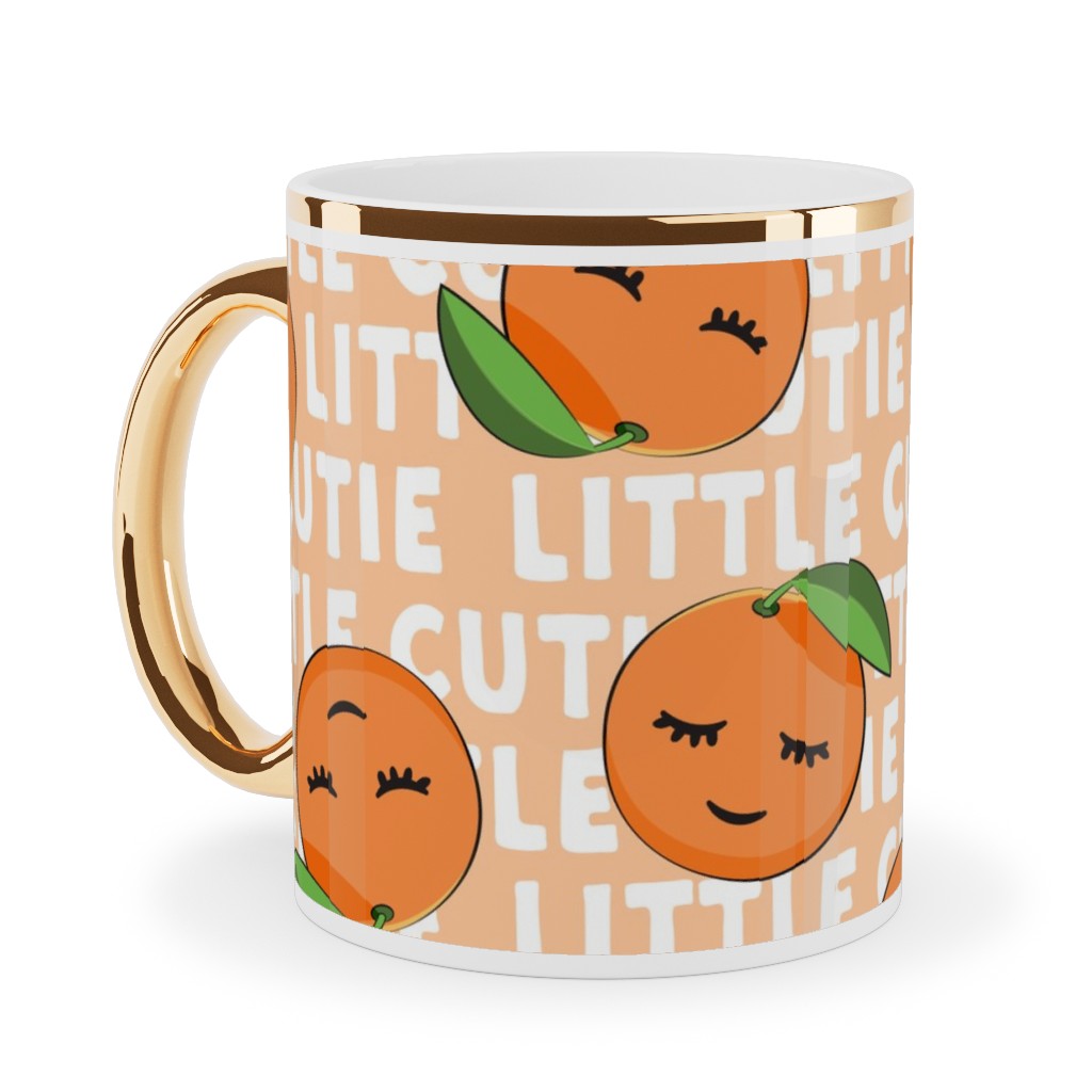 Little Cutie - Happy Oranges - Orange Ceramic Mug, Gold Handle,  , 11oz, Orange