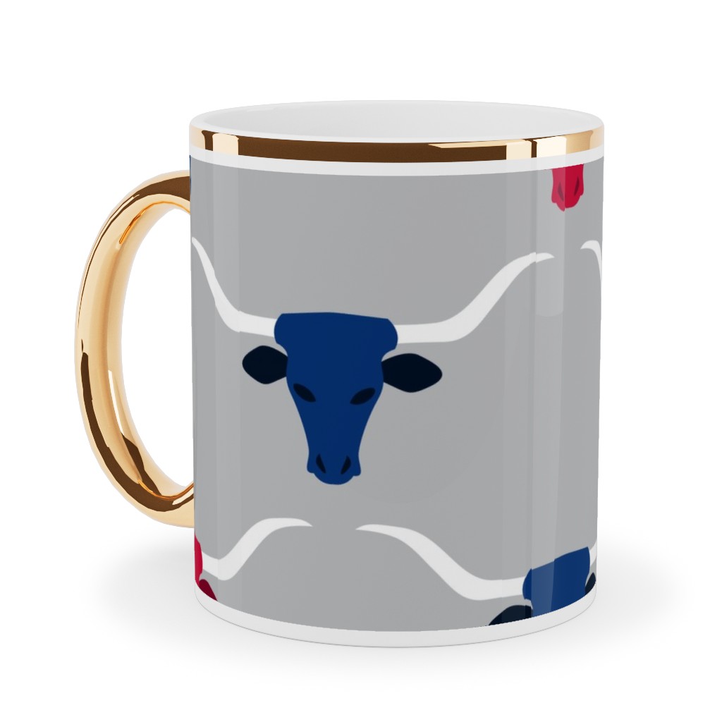 Longhorns - Silver Ceramic Mug, Gold Handle,  , 11oz, Multicolor