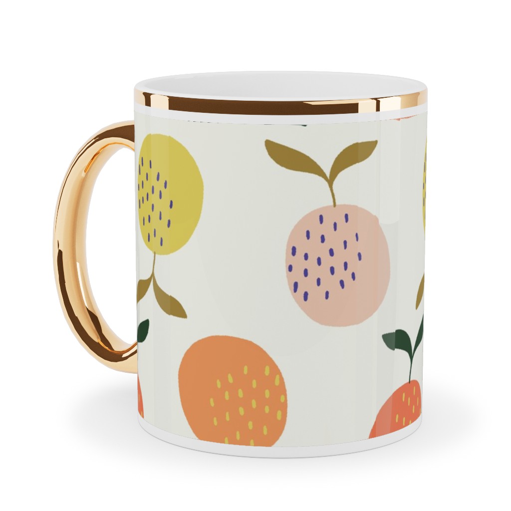 Little Oranges - Multi Ceramic Mug, Gold Handle,  , 11oz, Orange