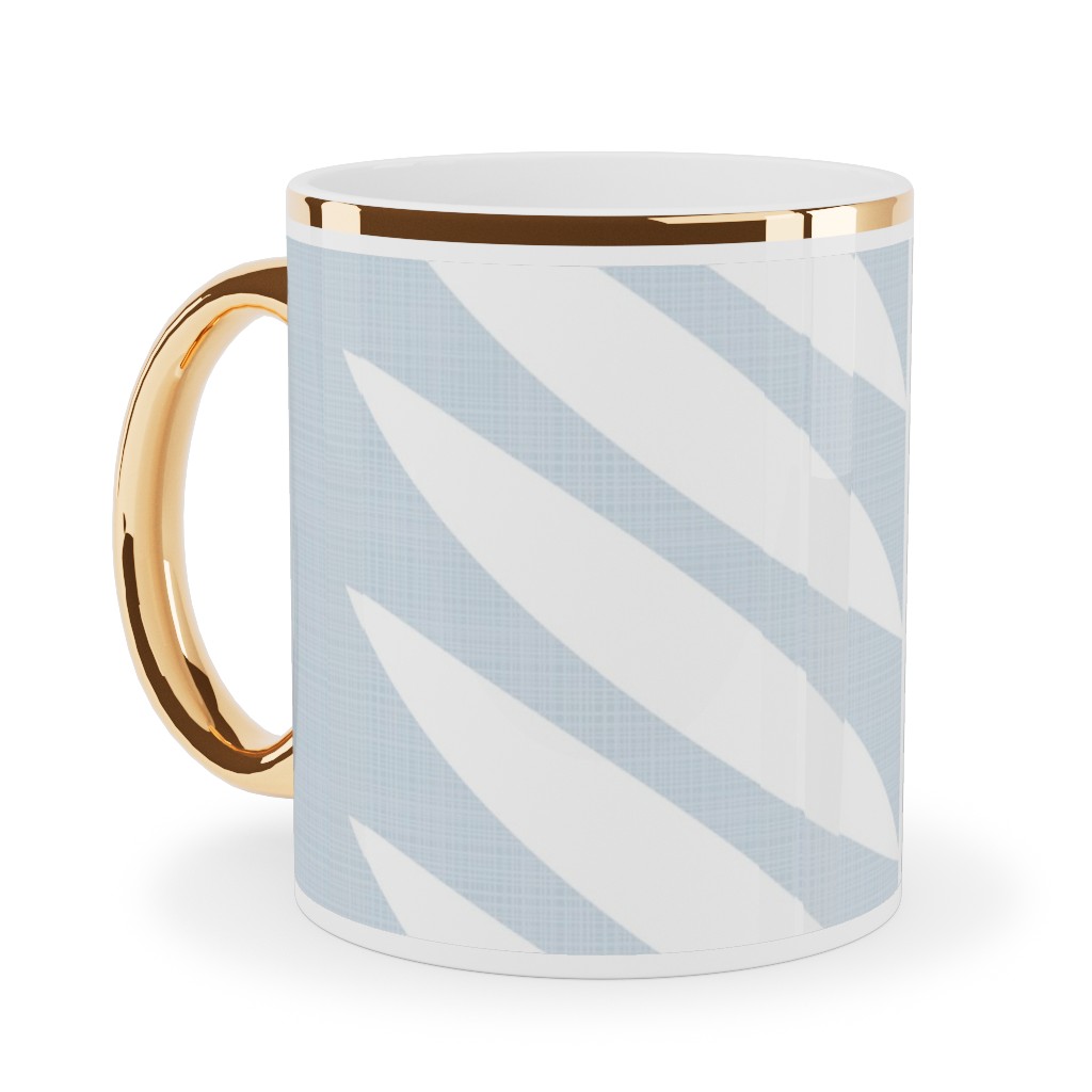 Laurel Leaf Stripe - Light Blue Ceramic Mug, Gold Handle, , 11oz, Blue, True Blue