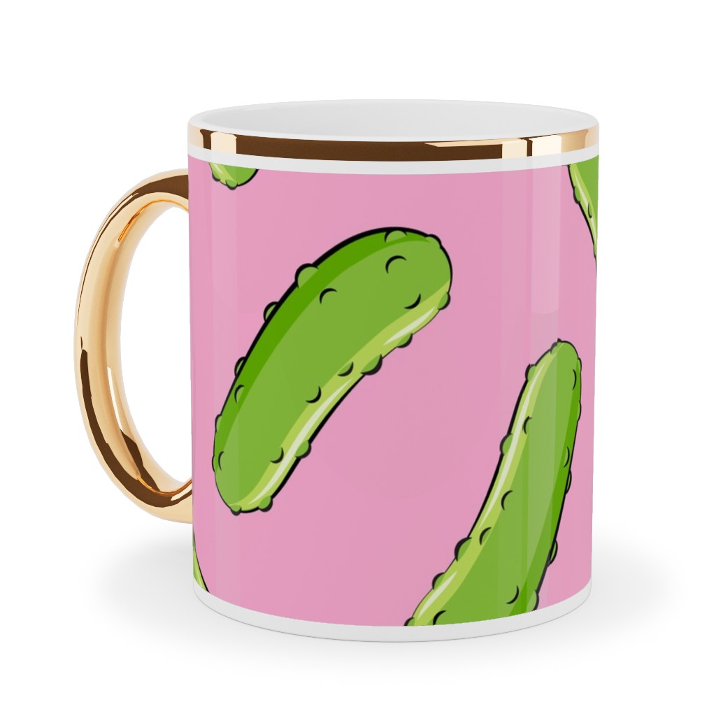 Pickles - Pink Ceramic Mug, Gold Handle,  , 11oz, Pink