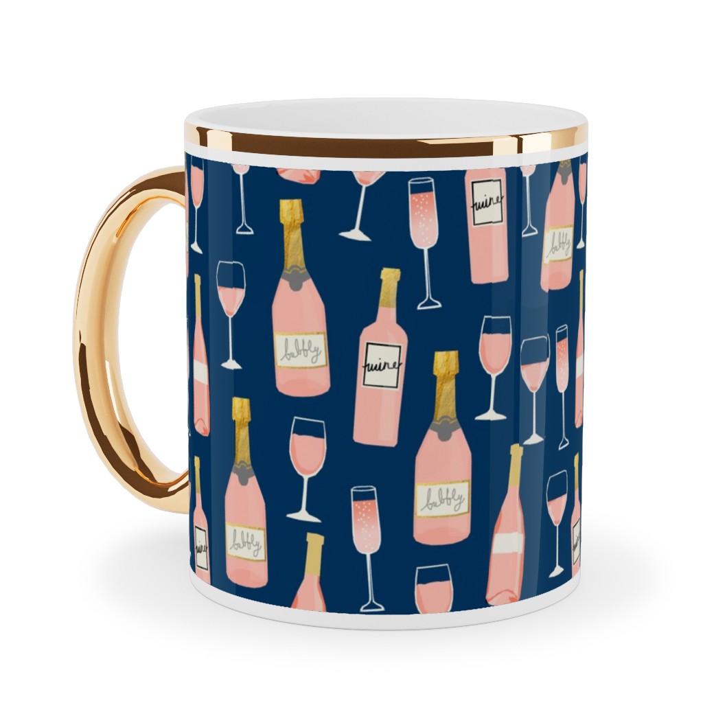Rose All Day Wine Ceramic Mug, Gold Handle,  , 11oz, Blue