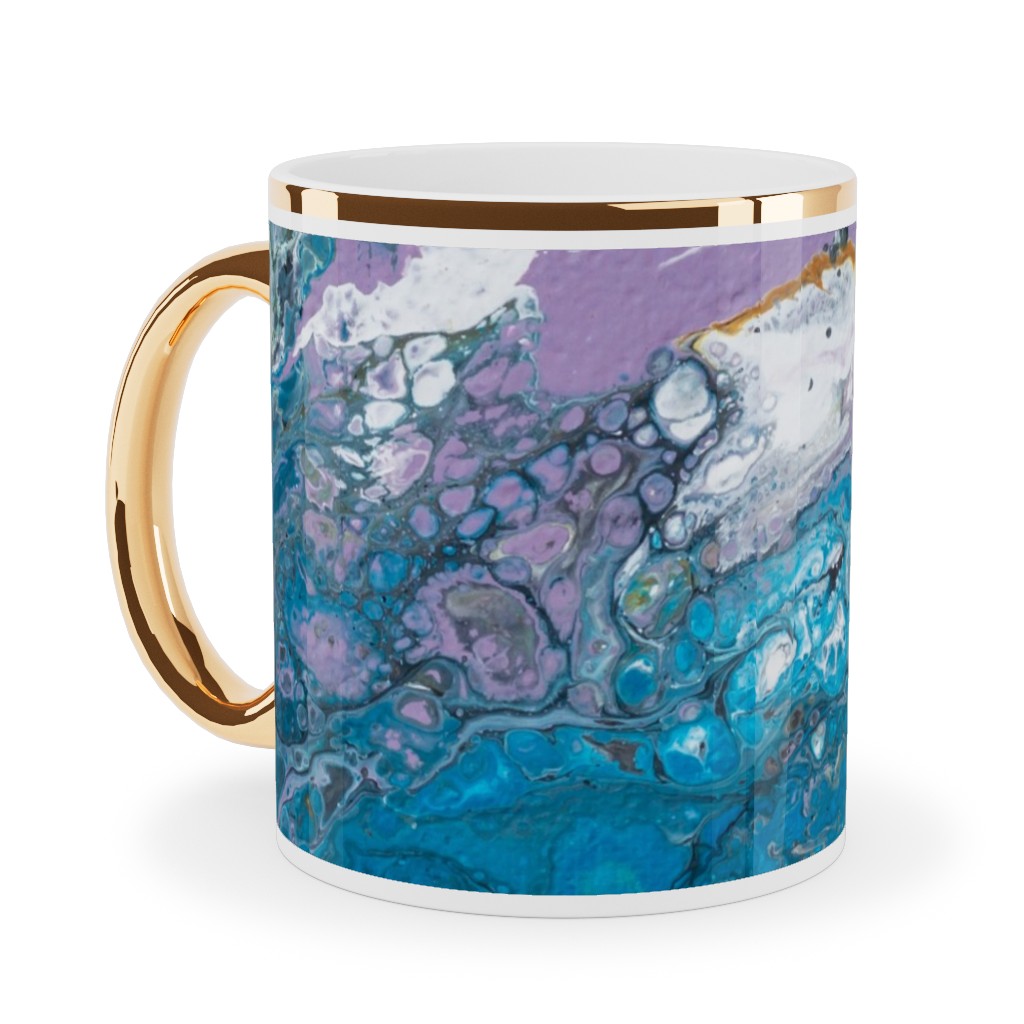 Flow Painting - Blue Ceramic Mug, Gold Handle, , 11oz, Blue, True Blue