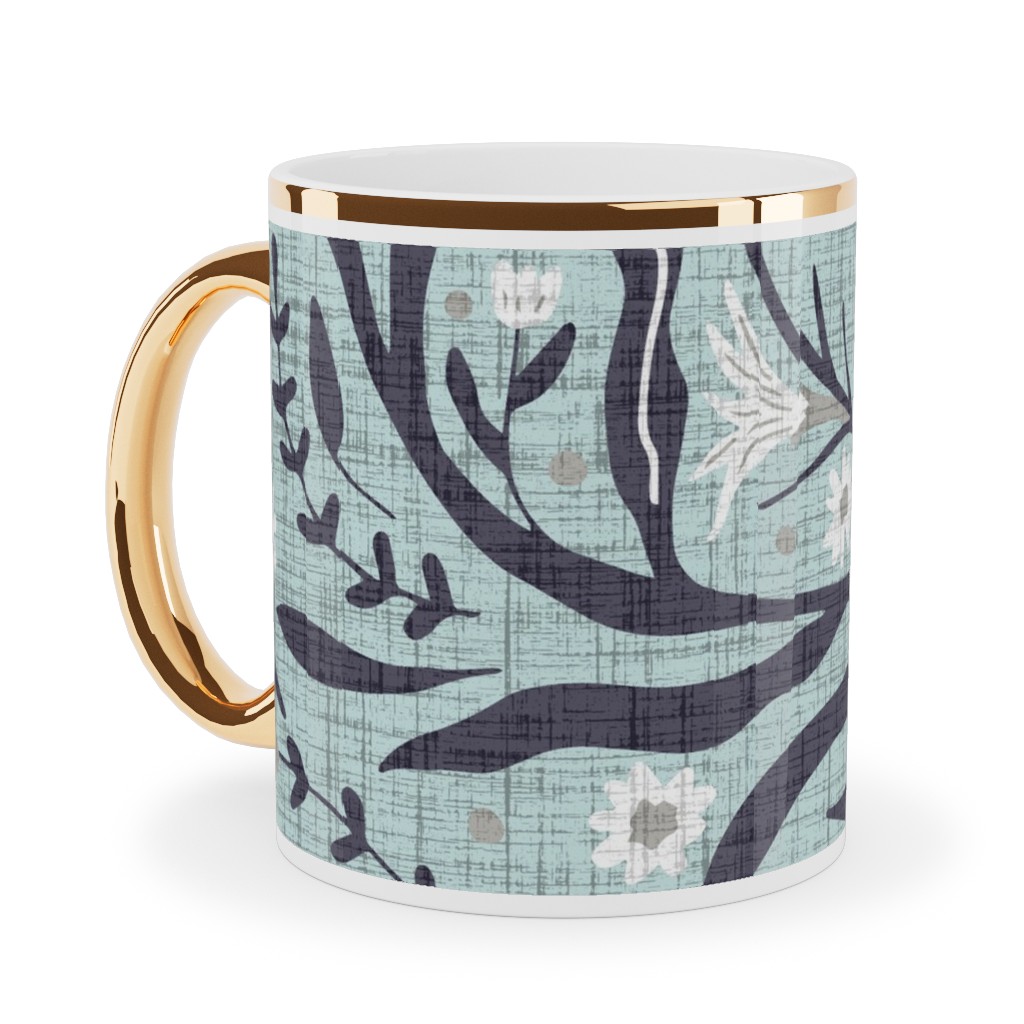 Folk Art - Pollinators Ceramic Mug, Gold Handle,  , 11oz, Blue