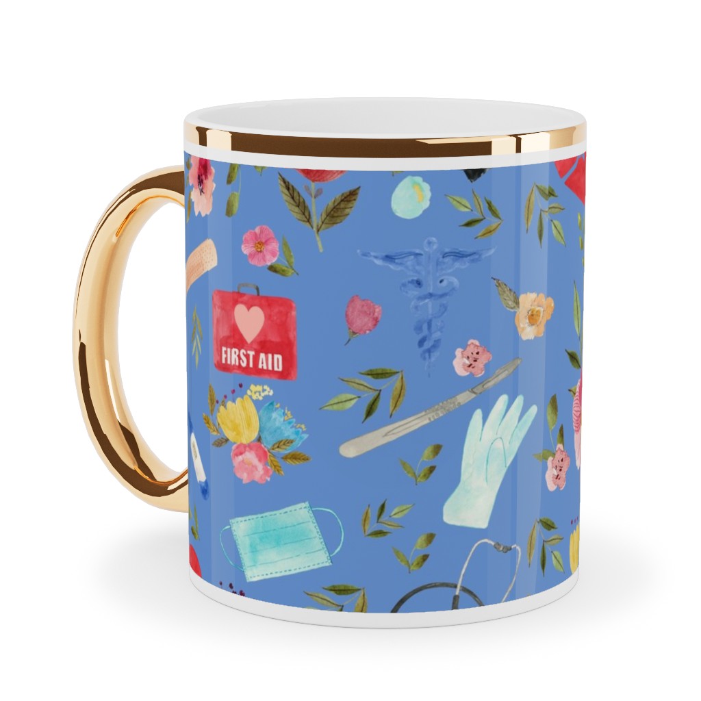Love To Care Ceramic Mug, Gold Handle,  , 11oz, Blue