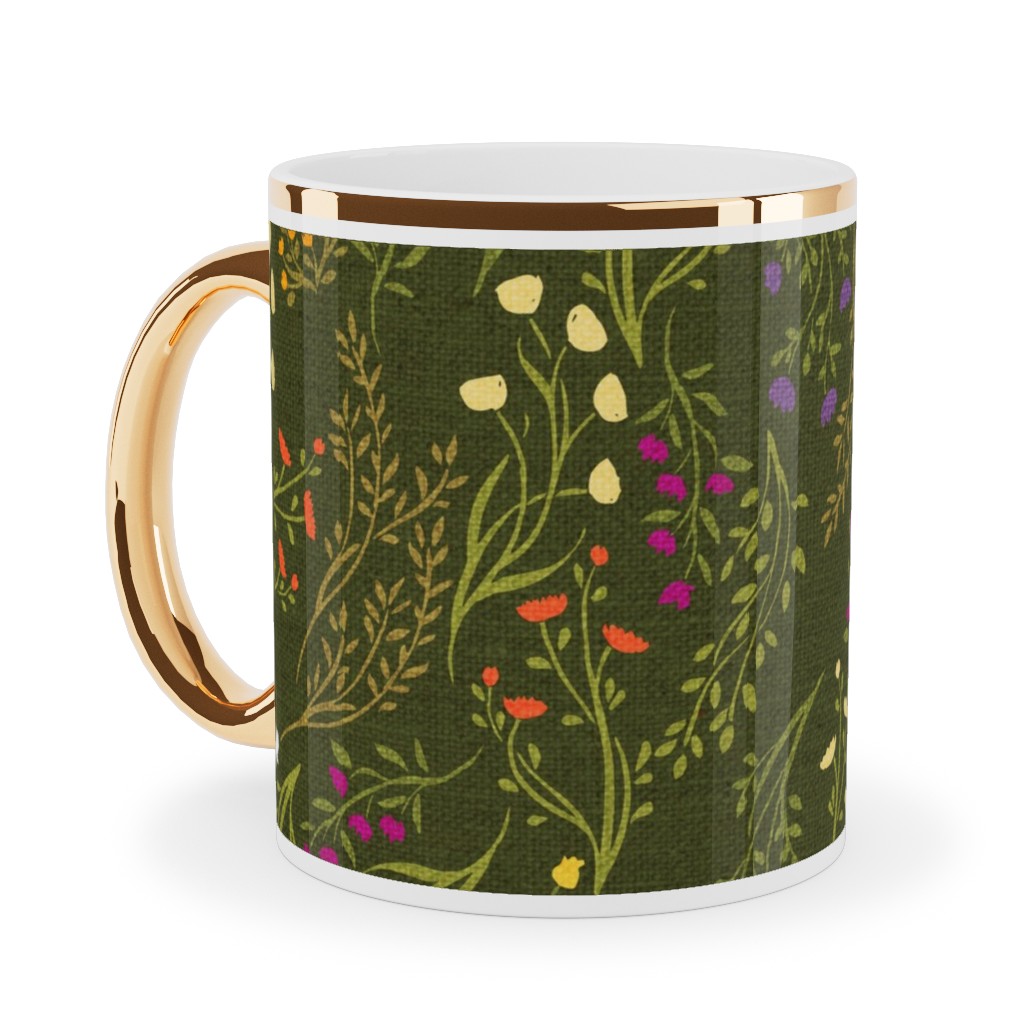 Summer Meadow Ceramic Mug, Gold Handle, , 11oz, Green, Leaf