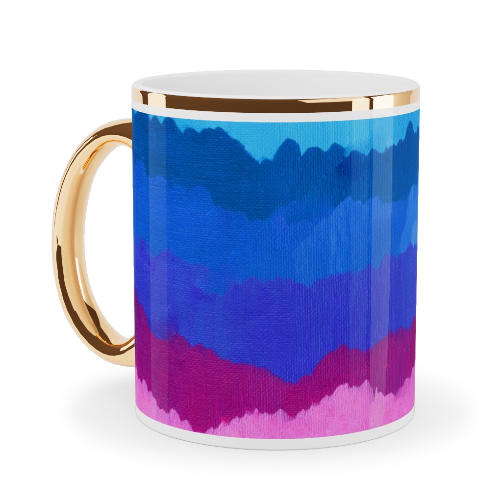 Rainbow Acrylic Waves Ceramic Mug, Gold Handle, , 11oz, Multicolor