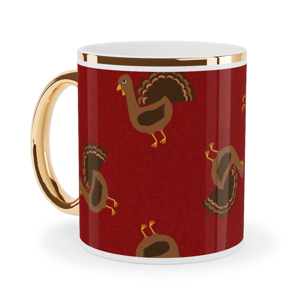 Turkey Toss Ceramic Mug, Gold Handle, , 11oz, Red, Sap